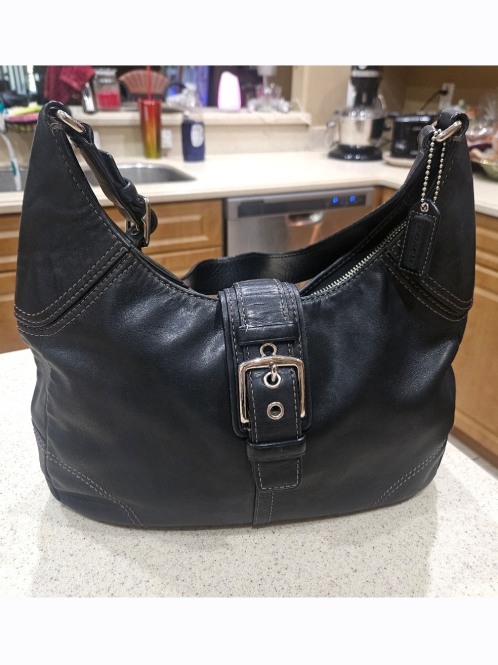 COACH VINTAGE HANDBAG, Black Leather Coach Purse - Picture 2 of 5